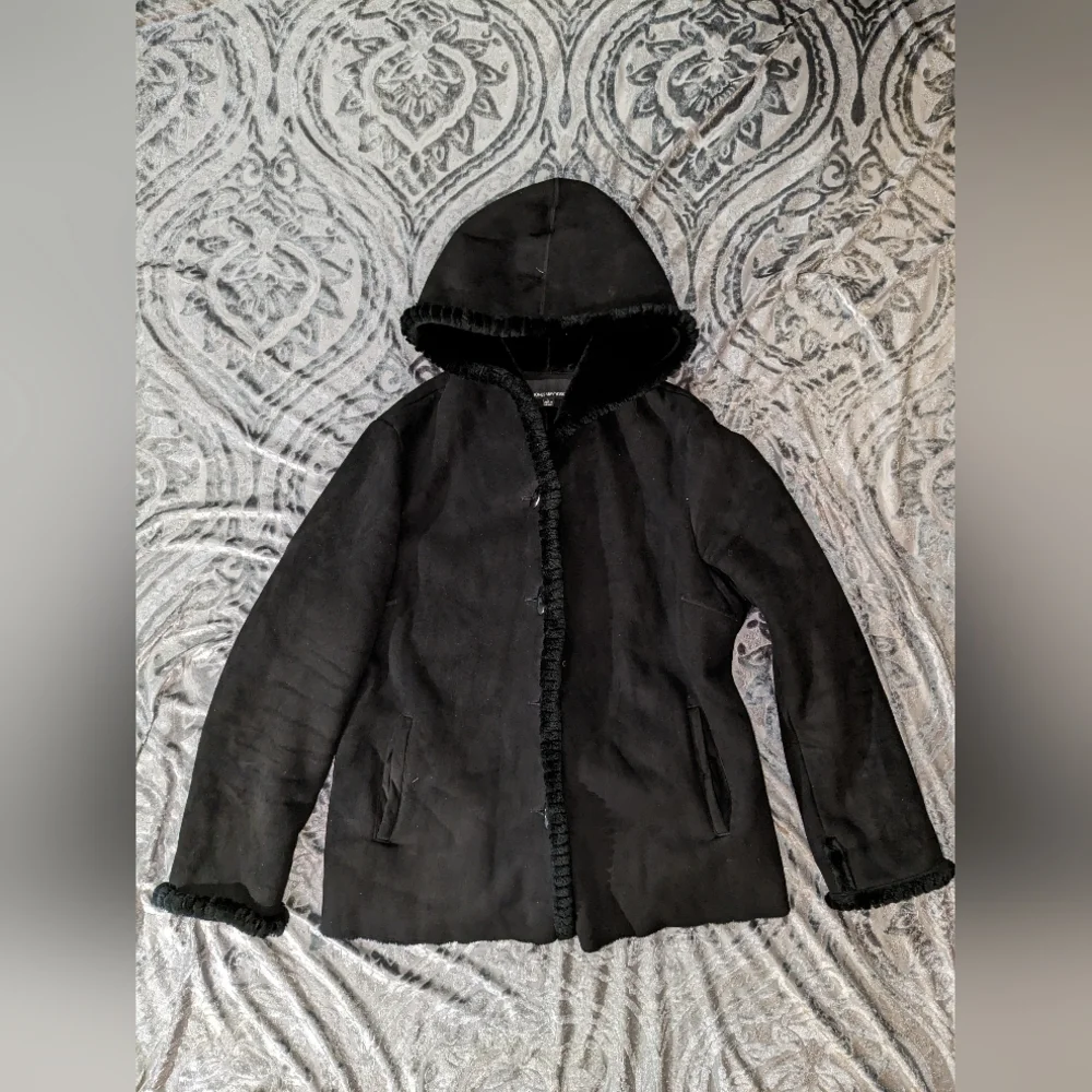 Women’s Small Jones New York Faux Suede Faux Fur Hooded Jacket - Picture 5 of 6